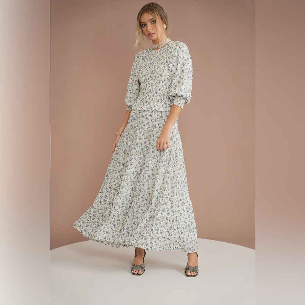 Floral Maxi Dress in Blue and White